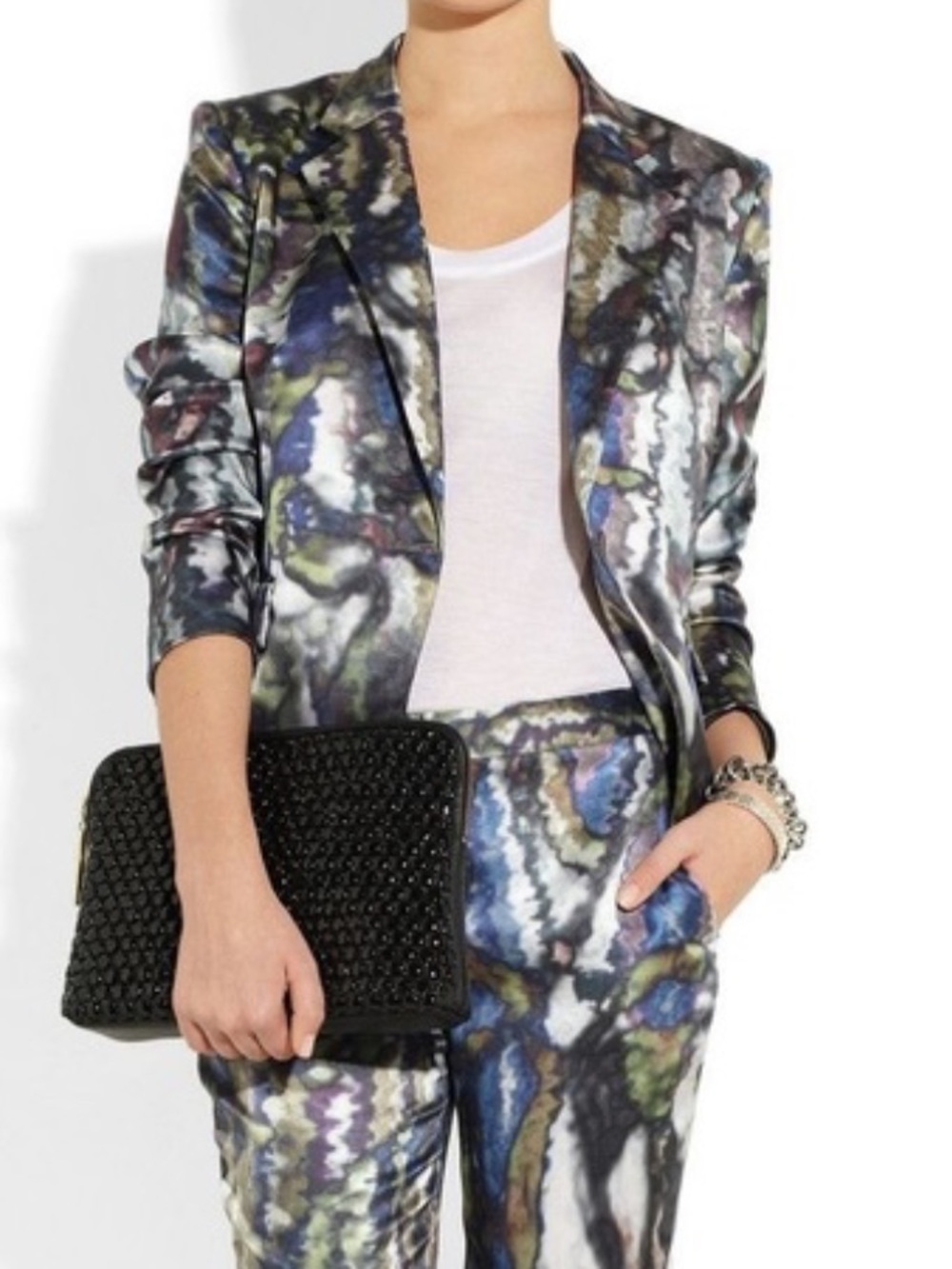 NWOT Theyskens Theory 100% Silk Mulicolor Padgette Blazer Size 2